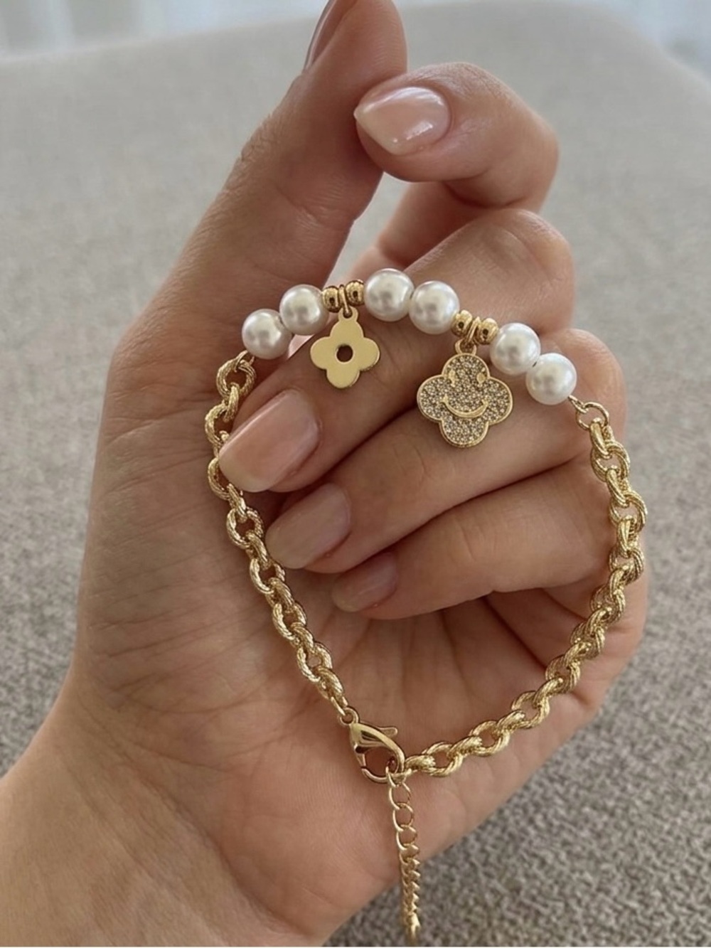 Gold Pearl Charm Bracelet - Women Jewelry